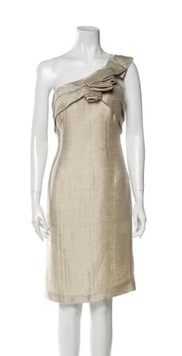 Vestido de Fiesta One Shouler Dorado Lino Talla Pequeña Redux Charles Chang-Lima Foto 1 de 3