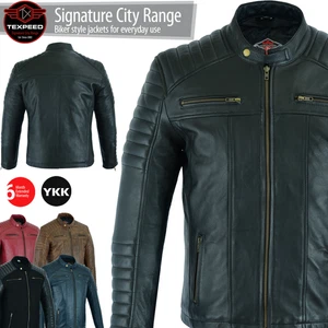 Giacca in pelle casual biker moda soft touch stile motociclista moto a costine - Foto 1 di 7