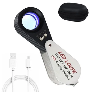 10x Jewelers Loupe with UV & LED Lights, Rechargeable 10x Loupe Magnifier 22m... - Picture 1 of 9