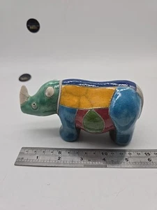Vintage Fenix Raku Nashorn Keramik Statue Figur selten signiert DALENE 6" - Bild 1 von 10