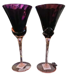 Mikasa Blossom Plum •9 Inch • Crystal Stemmed Wine Glass - Deep PURPLE - Set 2 - Picture 1 of 2