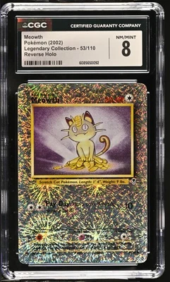 CGC 8 Meowth 2002 Legendary Collection 53/110 Reverse Holo Pokemon Card - Image 1 of 2