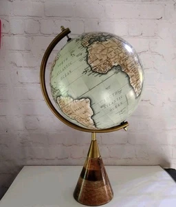 Vintage Tabletop Spinning World Globe On Cone Shaped Wood Base - Picture 1 of 11