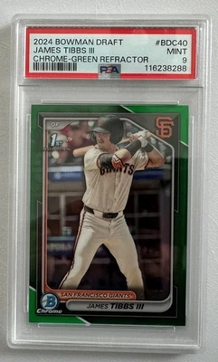 JAMES TIBB 2024 BOWMAN DRAFT Green Refractor /99 #BDC-40 PSA  9 MINT LA Dodgers - Image 1 of 4