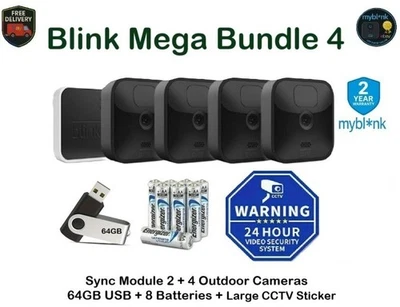 Blink Outdoor 4 Camera Mega Bundle: Sync Module + 64GB USB + Batteries + CCTV - Image 1 of 4