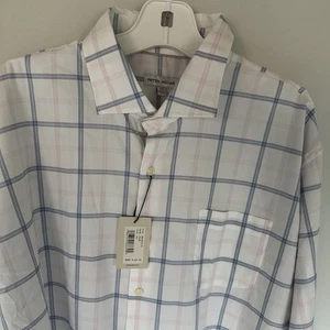 Camisa Peter Millar Crown Lite 2XL Blanca Azul Rosa Cuadros Manga Larga Algodón Nylon - Imagen 1 de 11