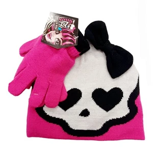 Monster High Girls Beanie Hat & Gloves Set-Ages 4-8-Pink - Picture 1 of 4