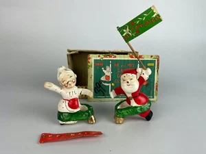 Vintage Commodore Santa & Mrs. Claus Candle Climbers w/ Original Paper Flags - Picture 1 of 3