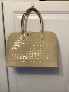 Vintage "ARCADIA" Echt Lackleder Tasche Handtasche elfenbein mit rotem Besatz - Bild 1 von 12