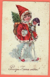 LATVIA CHRISTMAS GIRL GIFT BAG AND PINOCCHIO DOLL VINTAGE PC. 291 - Picture 1 of 2