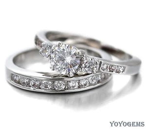 Conjunto de anillo de compromiso nupcial moissanita oro blanco macizo 14K corte redondo 2,50 quilates - Imagen 1 de 6