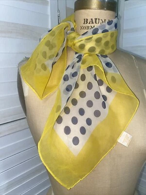 "Bufanda vintage Glentex amarilla a lunares 100 % poliéster Japón 26"" cuadrada" Foto 1 de 4
