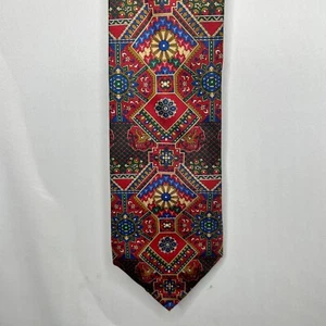 Corbata para el cuello Smithsonian Gouda para hombre 4” diseño de vitral/alfombra seda italiana EE. UU. - Imagen 1 de 11