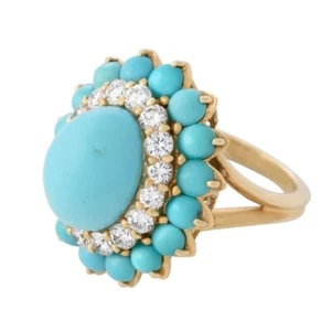 Vintage Style Boucheron Turquoise Women Ring Shiny Cz Yellow Gold Over Jewelry - Picture 1 of 10