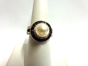 10kt white gold pearl ring w/sapphires/diamonds sz 7 wgt 5.1 tcw .76+8.5mm pearl - Picture 1 of 11