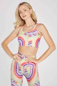 Wildfox Longline Soleil Sport Bra XS Rainbow Stripes Racerback Gym Workout New - Picture 1 of 8