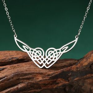 Collier nœud cœur celtique pour femmes pendentif aile bijoux en acier inoxydable