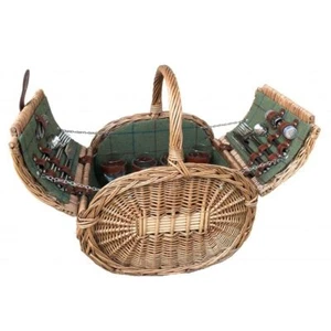 Ovaler Picknickkorb 4 Personen grün Tweed - Bild 1 von 11
