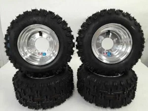 DWT Polished Aluminum Front and Rear Wheels Rims Snow Hog Tires 18" Honda TRX70 - Picture 1 of 5
