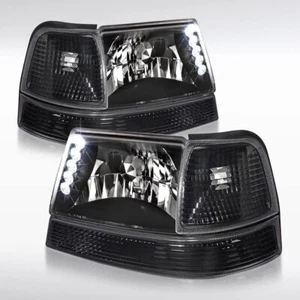 Fit 1998-2000 Ford Ranger Led Black Headlights+Corner Turn Signal Lamps Pair - Picture 1 of 6