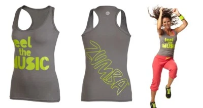 Camiseta sin mangas Zumba ELECTRIFY Racerback - Gris grava XS, XL & XXL ~ ¡ENVÍO GRATUITO! ¡Nuevo! Foto 1 de 2