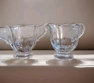 Fostoria Lido Pattern Crystal Baroque Footed Creamer & Open Sugar Bowl Vtg - Picture 1 of 5