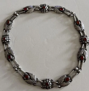 Vintage Georg Jensen 1 Sterling Silver Carnelian Floral Necklace 17” Please Read - Picture 1 of 21