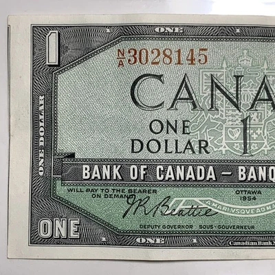 Raro controverso canadense 1954 $1 erro/desalinhado e nota de impressão incorreta venda de propriedade - Imagem 1 de 4