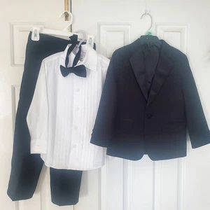 Nautica Boys Size 5 Tuxedo set formal suit black 4 pc Shirt Pants Jacket Tie - Picture 1 of 9