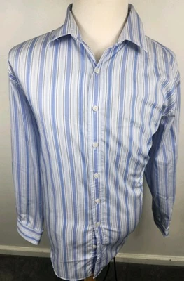 Camisa de vestir Kenneth Cole Reaction para hombre 17,5-34/36 100 % algodón ajustada a rayas azules  Foto 1 de 4