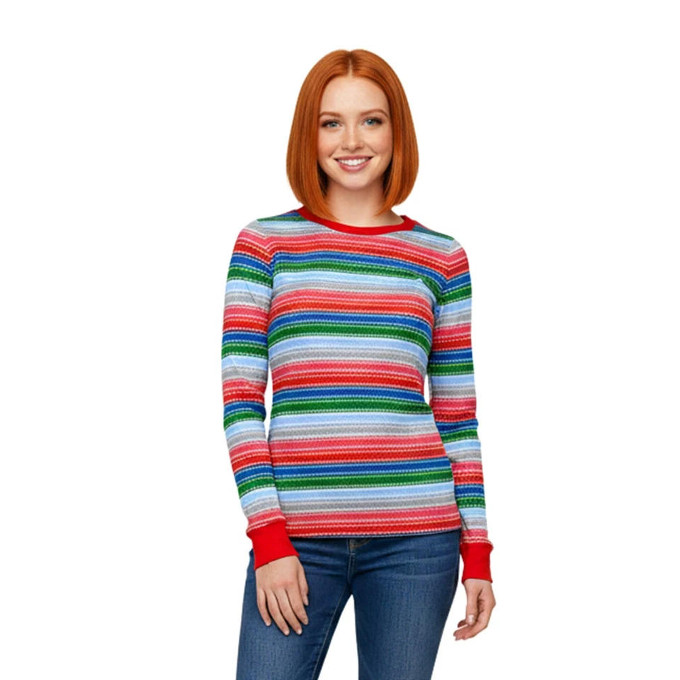 Mujer Arco Iris Rayas Horror Buen Amigo Halloween Disfraz Camisa Manga Larga Foto 1 de 4