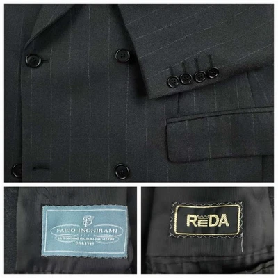 Mens Double Breasted Fabio Inghirami Suit 40L/34R Italian Wool 2 Piece Pinstripe - Image 1 of 4