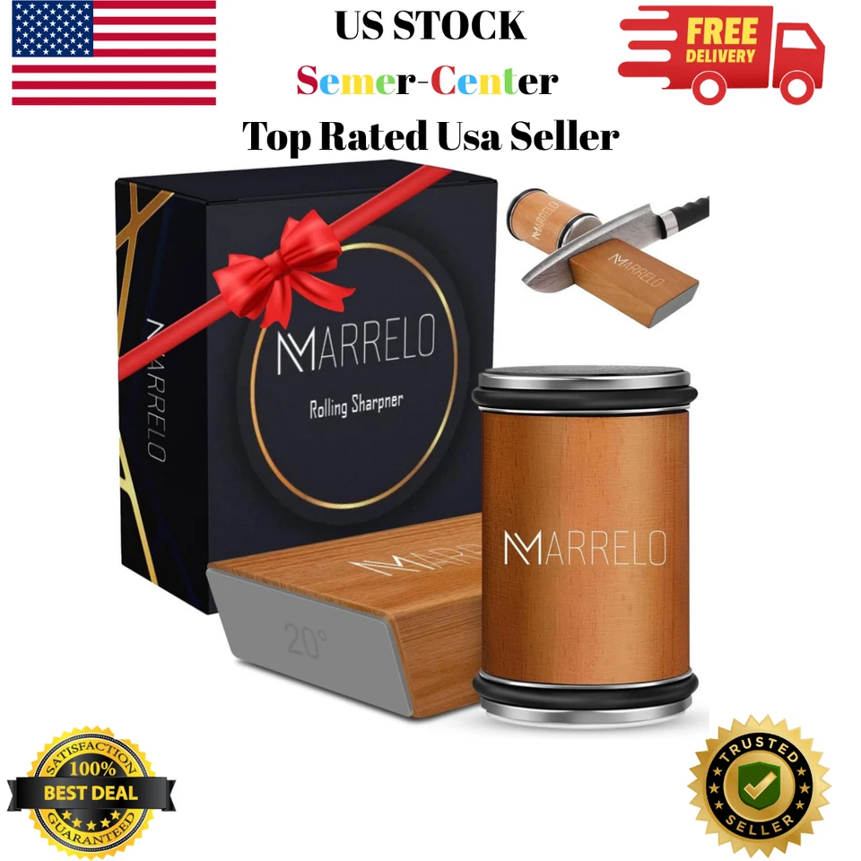 MARRELO Rolling Knife Sharpener Kit, Diamond & Ceramic Roller Sharpener 15°/20° Magnetic