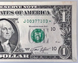 1974 Karson 1$ One Dollar Star Note F 1908J* Block J00377103* Uncirculated Crisp - Picture 1 of 4