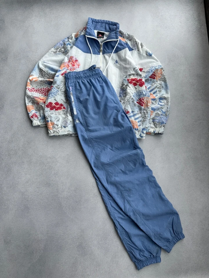 Vintage Le Coq Sportif Woman Floral 90s Tracksuit Set Track Jacket & Pants Sz M - Image 1 of 4