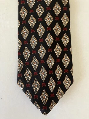 J.Z. Corbata Richards Hombre Seda Negra Roja Dorada Geométrica Hecha en EE. UU. 58" Foto 1 de 4