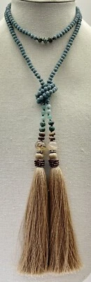 Collar facetado Larimar anhidrita kiwi piedra natural cuentas borla anudada Foto 1 de 4