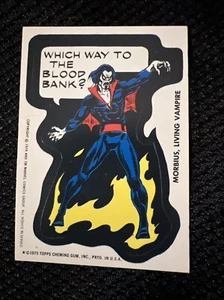 1975 TOPPS MARVEL COMICS STICKER MORBIUS LIVING VAMPIRE BLOOD BANK FREE SHIPPING - Imagen 1 de 6