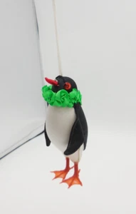 Vintage Penguin Christmas Ornament Satin Fabric Plastic Feet Sequin Eyes 3.25" - Picture 1 of 7