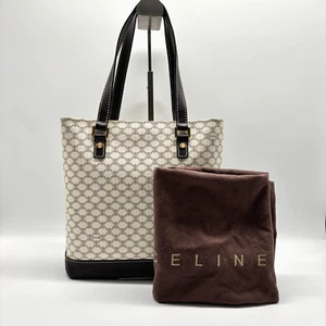CELINE Macadam Tote Bag PVC Leather White Brown Vintage #327 - Picture 1 of 24