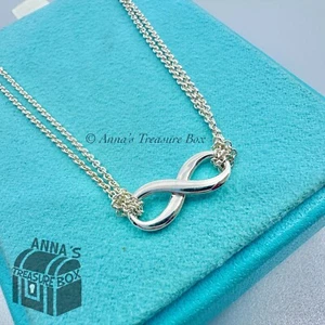 Tiffany & Co. 925 Silber Infinity Charm Doppelkette 16" Halskette (Etui) - Bild 1 von 6