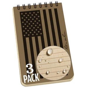Rite in the Rain Weatherproof Top Spiral Notebook 3" x 5" Tan American Flag C... - Picture 1 of 4