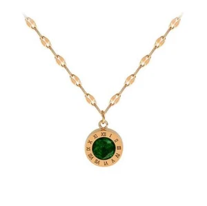 Roman Numeral Round Dot Titanium Rose Gold Green Pendant Necklace - Picture 1 of 3
