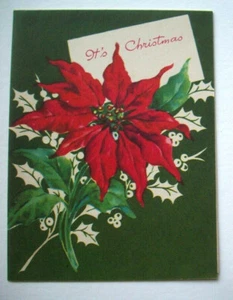 Poinsettia and holly Christmas vintage greeting card *B5 - Picture 1 of 3