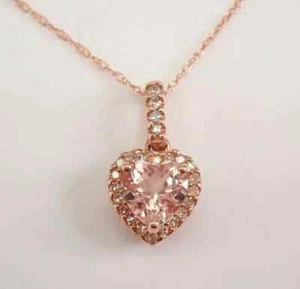 14K Rose Gold Plated 2.20 Ct Heart Simulated Morganite Women's Wedding Pendant - Picture 1 of 6