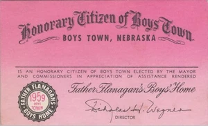 Honorary Citizen Of Father Flanagan's Boys Town Membership Card 1959 - Picture 1 of 2