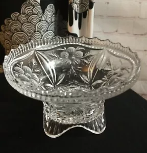 Vintage Clear Pressed Crystal Glass 4 Footed Pedestal Floral Bowl 7" - Bild 1 von 8