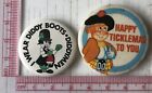 2x Vtg Og Ken Dodd The Diddymen Knotty Ash Happy Ticklemas Pin Badges Tv  1970s
