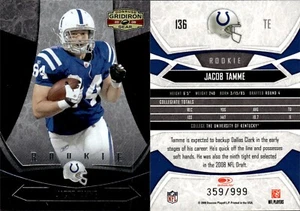 Donruss Gridiron Gear Rookie 359/999 2008 Jacob Tamme #136 Kentucky/Colts - Imagen 1 de 1