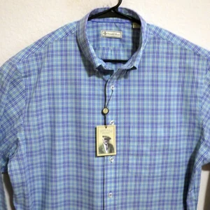 Donald Ross Shirt Men Large New Long Sleeve Button Blue Green Purple Stripes - Picture 1 of 8